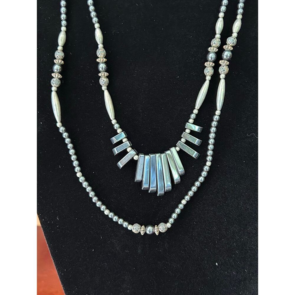 Vintage 2-Strand Liquid Silver & Pearl Necklace Marcasite Accent 28" - Picture 5 of 12